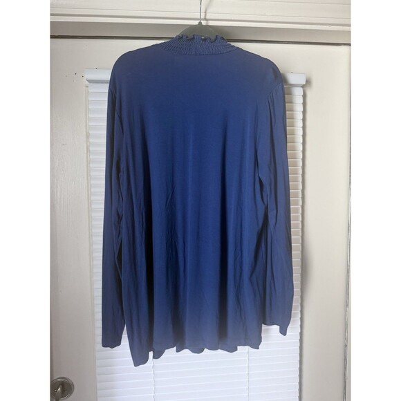 SUSAN GRAVER Cool Touch Mock-Neck top w/ Smocking Blue Blouse sz Xlarge - Picture 7 of 7